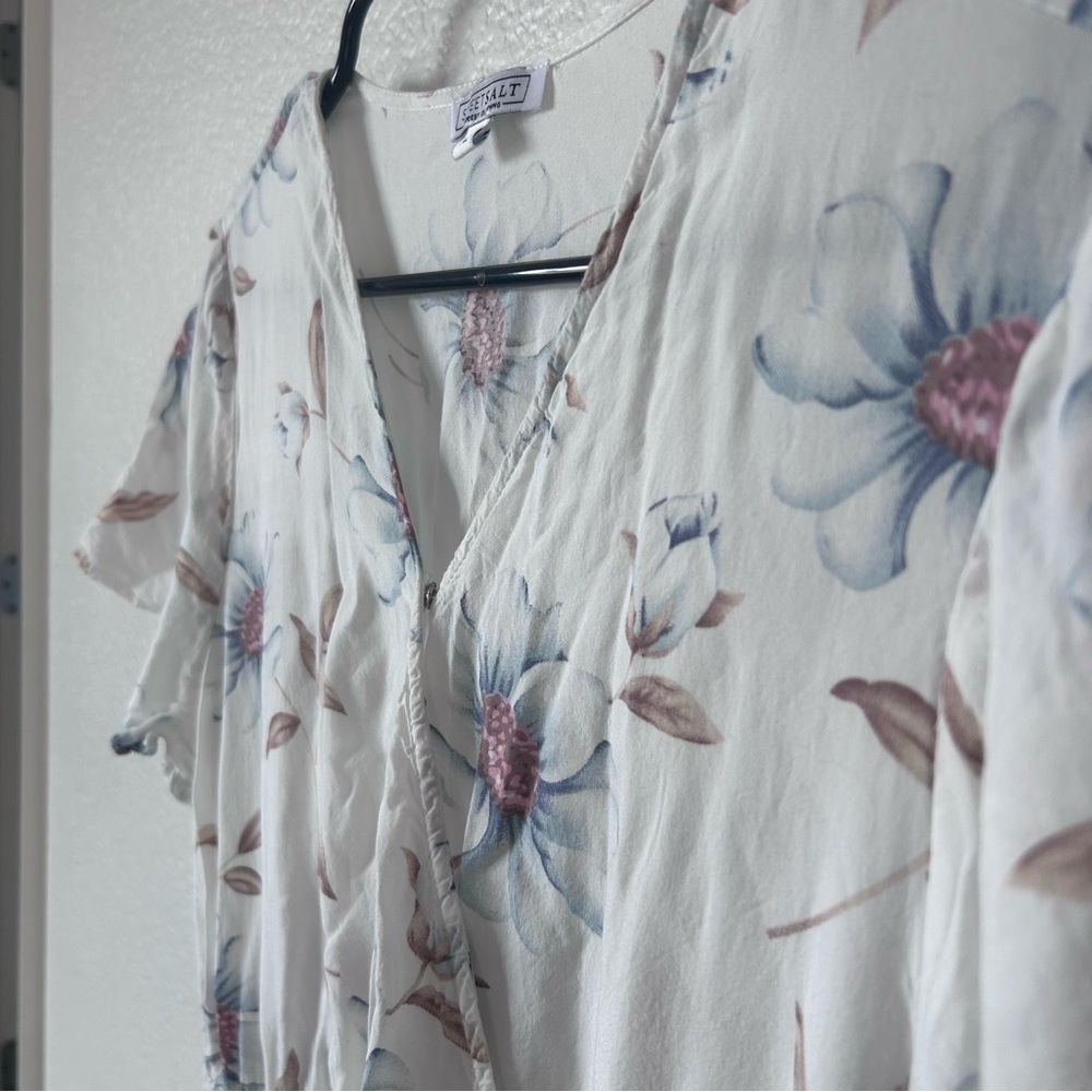 White Floral XL Midi Dress with Blue Bloom Print Modest, Conservative, Flowy - Picture 6 of 10